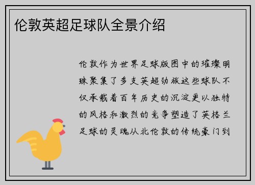 伦敦英超足球队全景介绍
