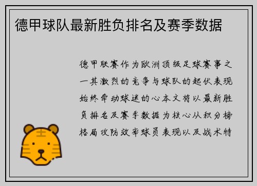 德甲球队最新胜负排名及赛季数据